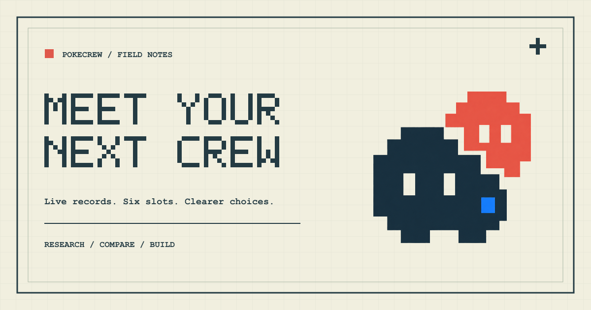 The PokeCrew pixel field identity.